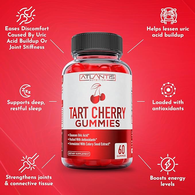 Tart Cherry Gummies 2-Pack with Celery Seed Extract - Advanced Uric Acid Cleanse for Immediate Relief. Powerful Antioxidant with Joint Support - 120 Gummies