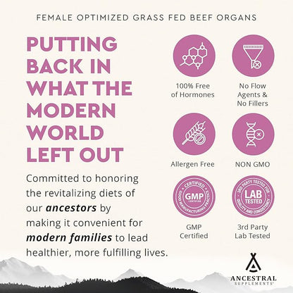 Beef Organ Supplement for Women – Supports Hormone Balance, Energy & Wellness – Grass Fed, Pasture Raised Superfood – Liver, Heart, Kidney, Bone Marrow – Collagen, CoQ10, B12 – Female Support Blend
