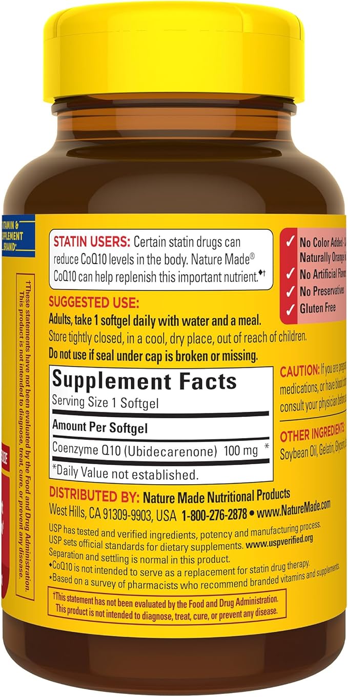 Nature Made CoQ10 100mg, Dietary Supplement for Heart Health Support, 72 Softgels, 72 Day Supply