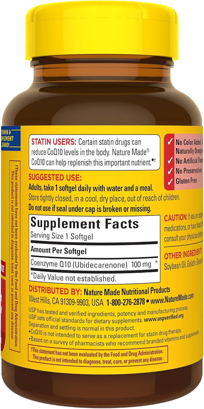 Nature Made CoQ10 100mg, Dietary Supplement for Heart Health Support, 72 Softgels, 72 Day Supply