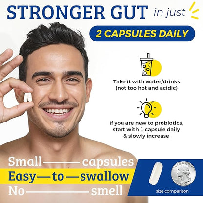 Probiotics for Men, 500 Billion CFUs & 12 Strains, Prebiotic & Probiotic, Cranberry, Saw Palmetto, Digestive Enzymes, Gut & Bloating, Lung Liver Prostate Support, 30-Day Supply