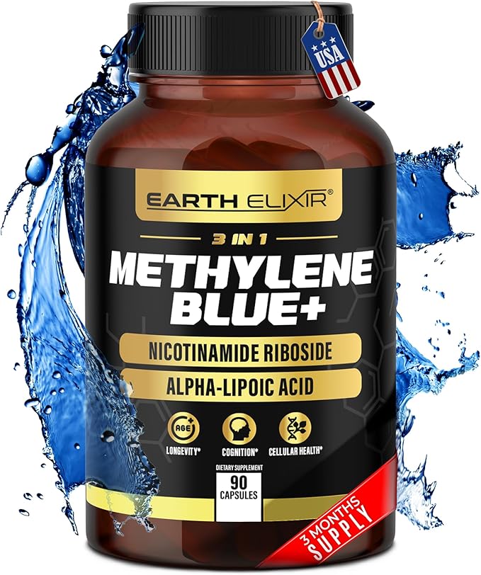 3-in-1 Methylene Blue Capsules – Methylene Blue Pharmaceutical Grade w/Alpha Lipoic Acid (ALA) & Nicotinamide Riboside – NAD Supplement for Energy, Cognitive & Cellular Support – 3 Month Supply