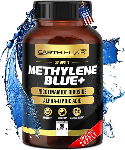 3-in-1 Methylene Blue Capsules – Methylene Blue Pharmaceutical Grade w/Alpha Lipoic Acid (ALA) & Nicotinamide Riboside – NAD Supplement for Energy, Cognitive & Cellular Support – 3 Month Supply