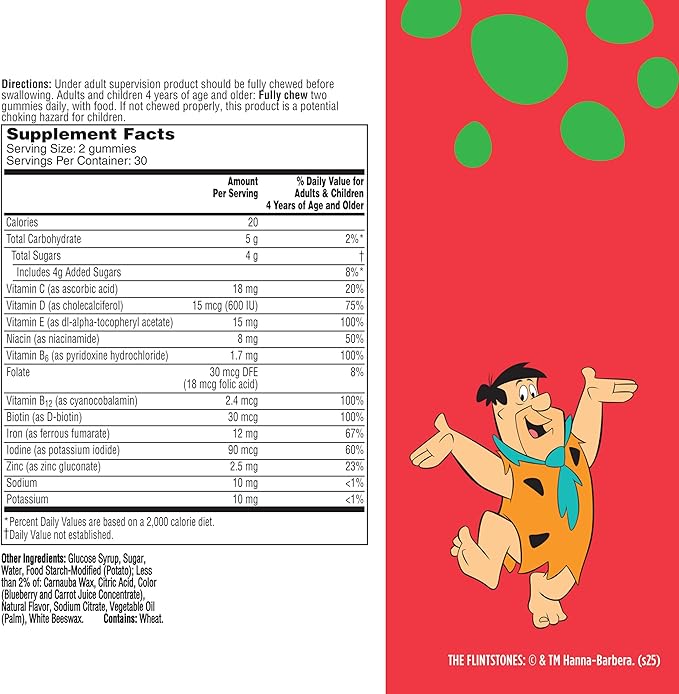 Flintstones Vitamins for Picky Kids + Iron, Kids Multivitamin Gummies with Vitamin C, D, E, B6 and Iron, Gummy Vitamins, Grape Flavored, 60 Gummies