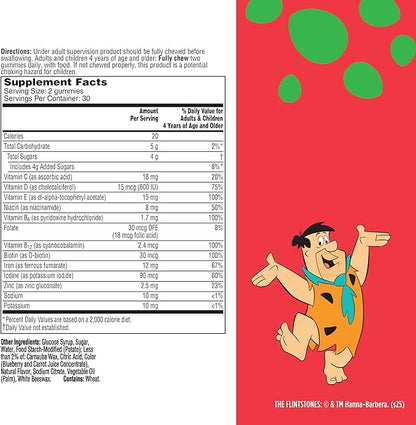 Flintstones Vitamins for Picky Kids + Iron, Kids Multivitamin Gummies with Vitamin C, D, E, B6 and Iron, Gummy Vitamins, Grape Flavored, 60 Gummies