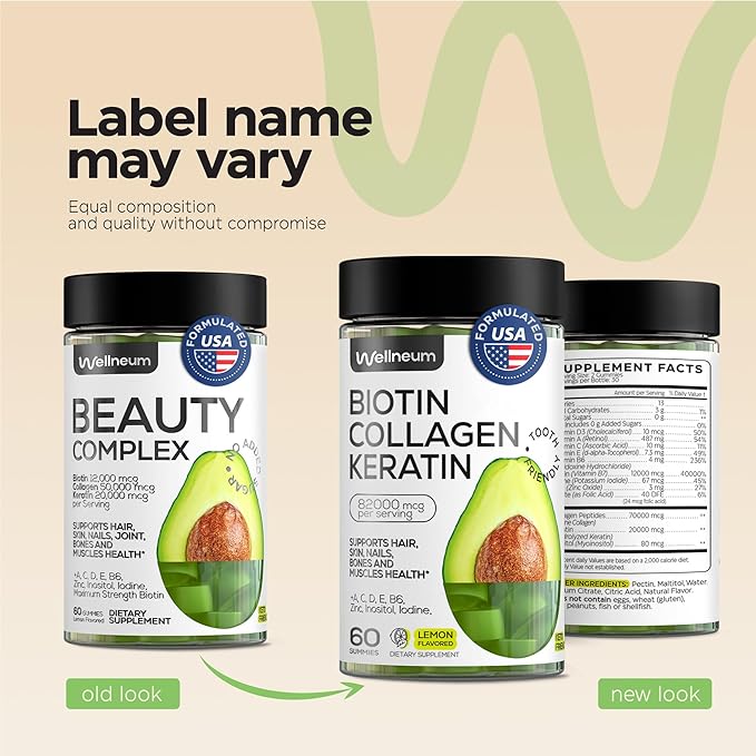 Biotin and Collagen Peptide Gummies for Hair Growth, Skin and Nails - 82000 Mcg per Serving - Biotin Chewables with Keratin Max Strength - Beauty Gummies for Women and Men - Vegan, Sugar Free, Non-GMO