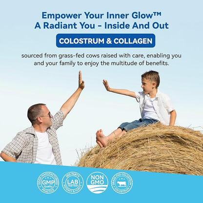 Bovine Colostrum & Collagen Powder for Gut Health, Immune Support, Hair Growth & Beauty Supplement, Sugar Free – IgG, Probiotics, Vitamin B12, C, D3 – Unflavored, 30 Servings