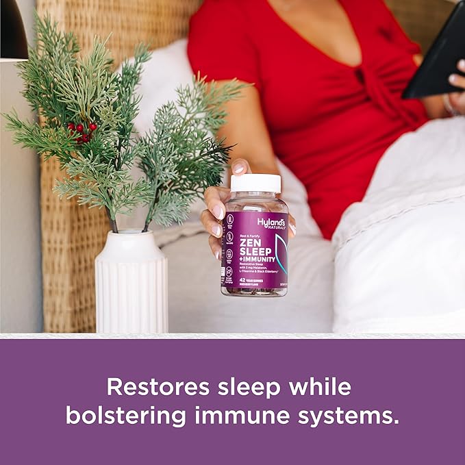Hyland's Rest and Fortify Zen Sleep Aid and Immune Support, 42 Vegan Gummies, with Melatonin and L-Theanine for Sleep Support and Organic Black Elderberry, Vitamin C and Zinc