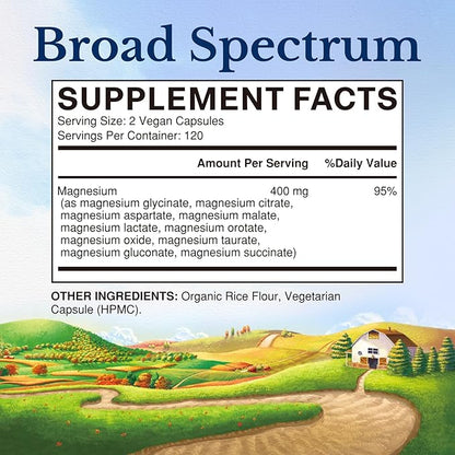 Vitalitown 10 in 1 Magnesium Complex Supplement - 400mg Elemental Magnesium Chelated with Glycinate, Citrate, Malate, Taurate & More - for Sleep Muscle Heart Energy, Non-GMO, Vegan, 240 Caps