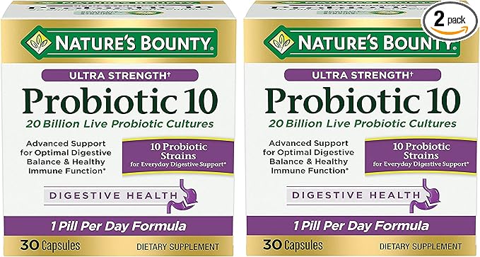 Nature's Bounty Ultra Strength Probiotic 10 Twin Pack, Immune and Upper Respiratory Health, 30 Count (Pack of 2)
