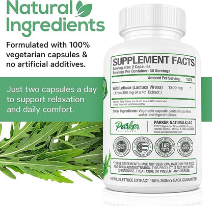 Wild Lettuce Extract – Herbal Sleep Supplement 1200mg, 4:1 Concentrated, Vegan Capsules, Soothes Discomfort, 60 Servings, 120 Count