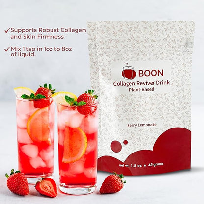 Boon Collagen Reviver Drink – Plant-Based Collagen Booster Supplement for Beautiful & Radiant Skin – Organic, Vegan Collagen Powder – Berry Lemonade Flavor, 15 Servings