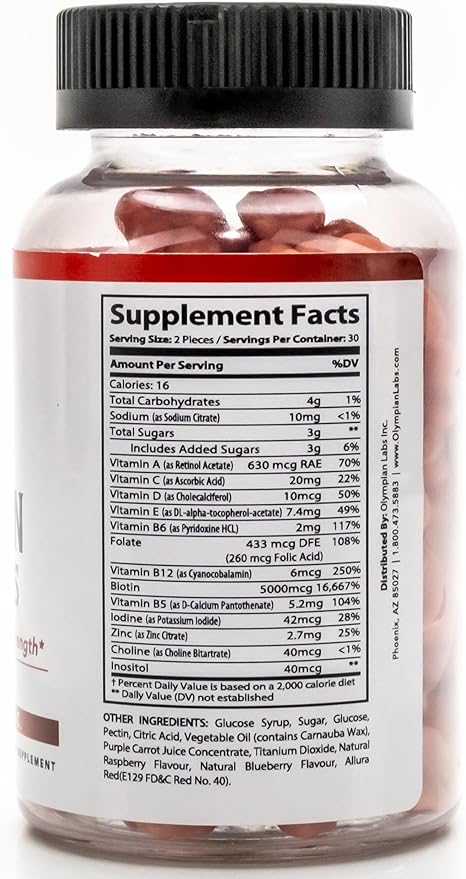 Olympian Olympian Labs Hair Vitamin Gummies Labs Hair Vitamin Gummies | Rich in Biotin Plus Vitamins and Minerals | 60 Count Great Tasting Berry Flavor