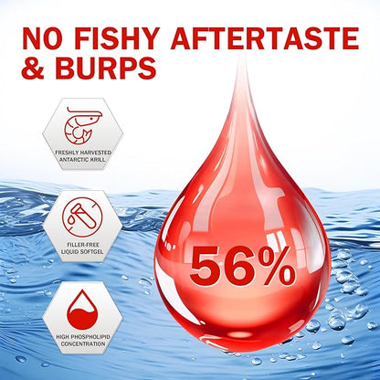 Krill Oil Omega 3 Supplement 1000mg 60 Softgels EPA & DHA, Pure Antarctic Krill Oil with Astaxanthin and 56% Phospholipids Third Party Tested