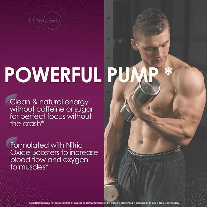 Type Zero Ultra Clean Stim Free Pump Pre Workout (Blackberry Lemonade) Beetroot, Arginine, Citrulline Malate, Betaine, Beta A, ACV+ Sugar/Caffeine Free Non Stim Preworkout Men & Women