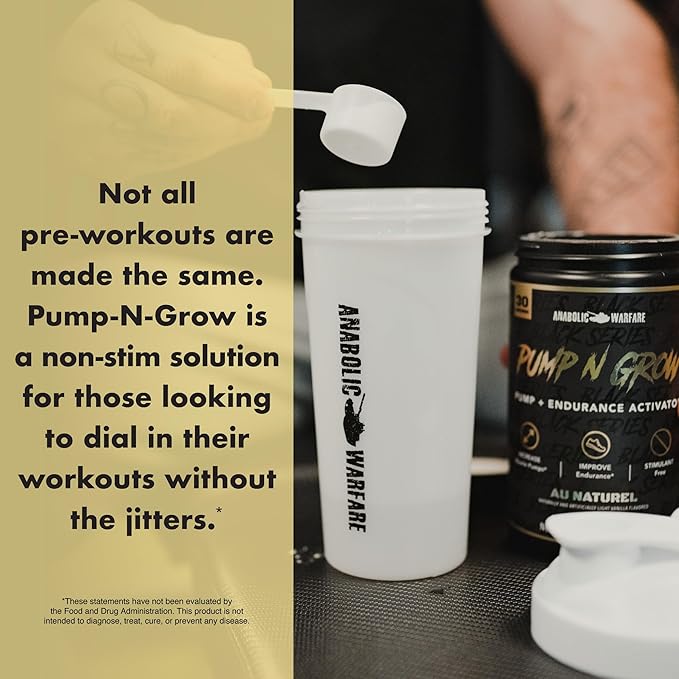 Anabolic Warfare Pump-N-Grow Muscle Pump Supplement Caffeine Free Pre Workout with L-Citrulline, L-Arginine, Beta-Alanine (Au Naturel – 30 Servings)