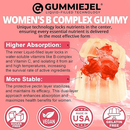 Vitamin B Complex Gummies for Women Sugar Free, Super Methylated B Complex w/ Methyl B12, L-methylfolate, Iron, Vitamin C, Inositol, Magnesium, Choline, Biotin, B2 B3 B5 B6, Orgainc Fruit Blend, 60Cts