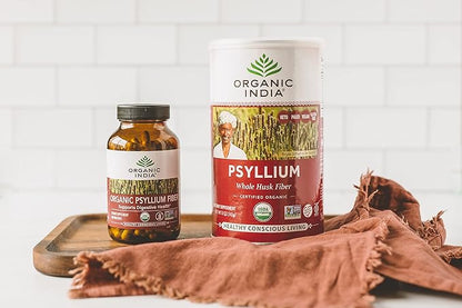 ORGANIC INDIA Whole Psyllium Husk Powder Organic - Psyllium Husk Fiber Supplement, Digestion Support, Vegan, Gluten-Free, Non-GMO, Soluble & Insoluble Fiber Source - 12 oz (Pack of 1)