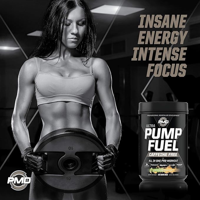 PMD Sports Ultra Pump Fuel Caffeine Free - Pre Workout – Rainbow Sherbet (30 Servings) Sports Omega Cuts Elite Thermogenic Fat Burner (90 Softgels)