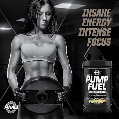PMD Sports Ultra Pump Fuel Caffeine Free - Pre Workout – Rainbow Sherbet (30 Servings) Sports Omega Cuts Elite Thermogenic Fat Burner (90 Softgels)