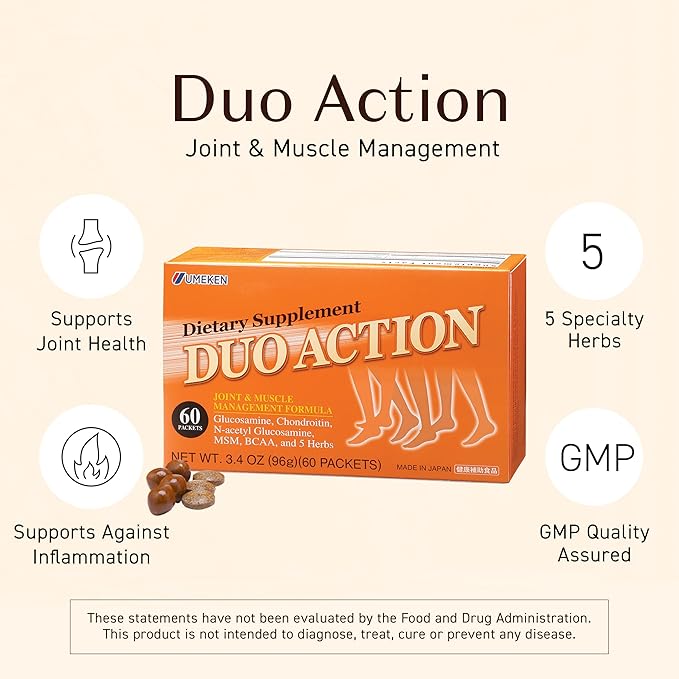 Umeken Duo Action, Infused with MSM + BCAA Herbal Formula, Chondroitin & Glucosamine Nutritional Supplements, Every Box Contains 60 Packets, Pack of 2, 2 Month Supply