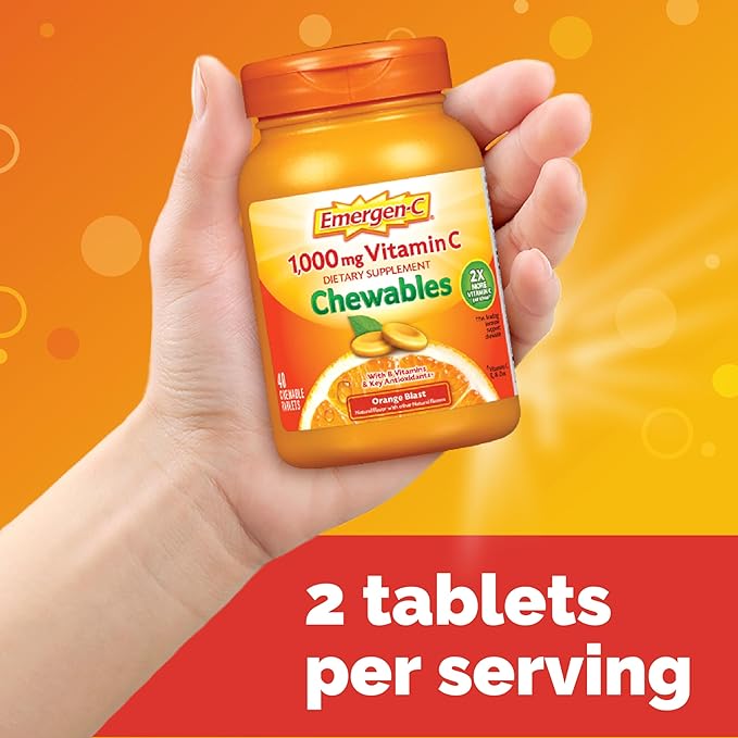 Emergen-C Chewable Vitamin C 1000mg, With B Vitamins And Antioxidants Tablet (40 Count, Orange Blast Flavor), Dietary Supplement