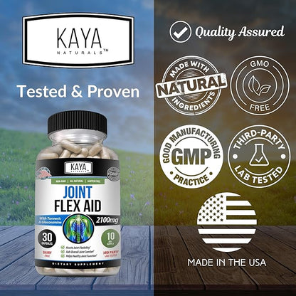 Kaya Naturals Mobility Flex Aid - Mobility Support Supplement for Men and Women - Turmeric Capsules with Glucosamine Sulfate - for Knee Support and Mobility Health - 30 Count
