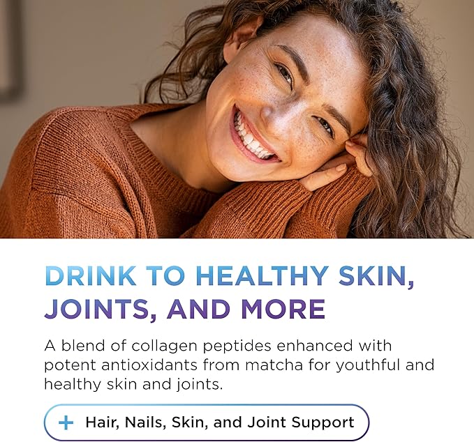 Collagen Peptides Powder - Matcha Green Tea Collagen Powder for Women - Collagen Supplements for Hair, Skin & Nails with Hyaluronic Acid - 9g Protein per Serving