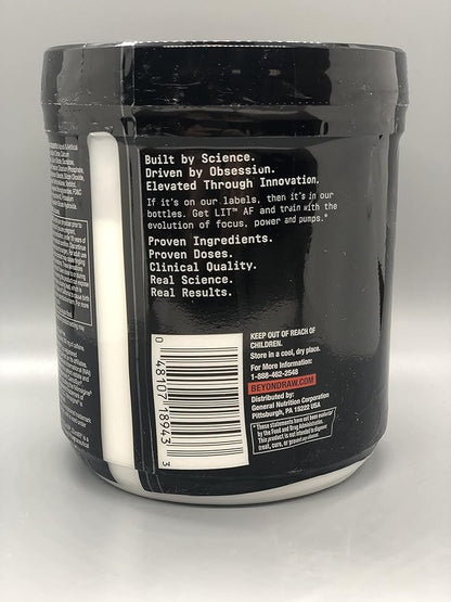 BEYOND RAW LIT Advanced Pre Workout Formula, Lemon Ice, for Energy, Focus, Endurance, Pumps, with 300mg Rapid and Targeted Release Caffeine, Creatine, Betaine, Beta Alanine, Taurine, 20 Servings