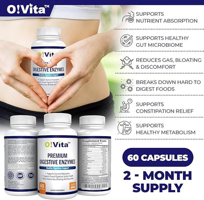 Premium Digestive Enzymes with Plant-Based enzymes, Supports Better Digestion, Better Nutrient Absorption (60 Non-GMO Vegetable Capsules)