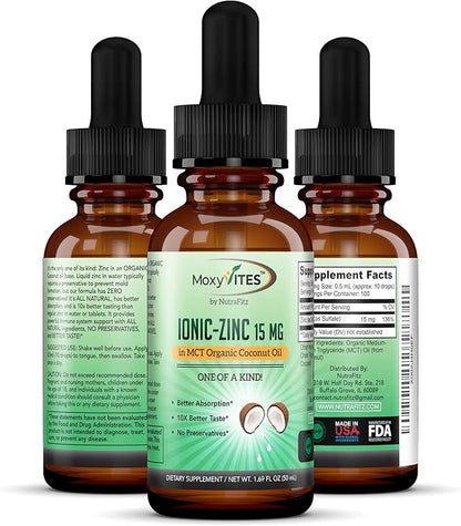 Organic Zinc Supplements for Kids, Adults - Zinc Sulfate - Liquid Zinc Supplement - Pure Ionic Zinc Drops in Coconut Oil for Immune Support, Skin - NO Preservatives & Great Taste - 100 Vegan Servings