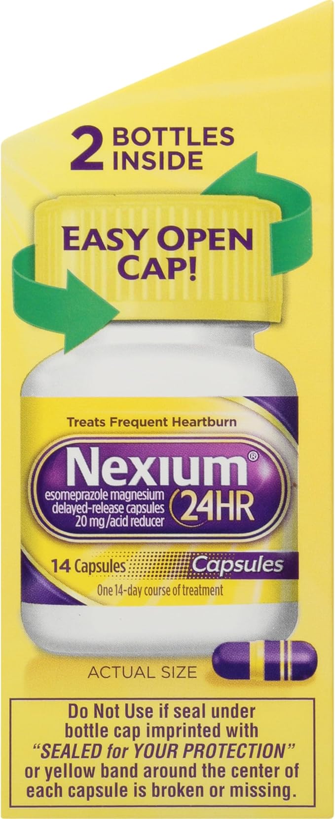 Nexium 24HR Acid Reducer Heartburn Relief Capsules for All-Day and All-Night Protection from Frequent Heartburn, Heartburn Medicine with Esomeprazole Magnesium - 28 Count