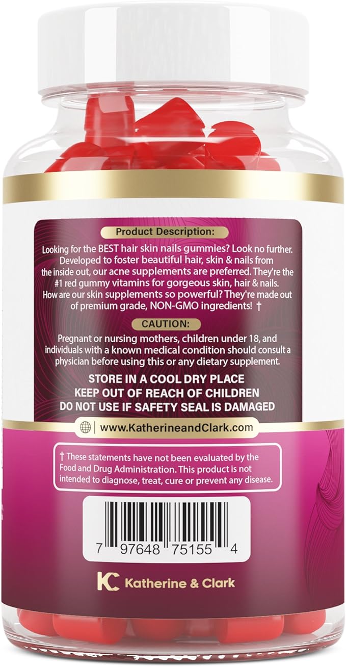 Katherine & Clark Panto Gold Vitamin B5 Pantothenic Acid Gummies for Acne - Hair Skin and Nails Gummies - Biotin, Zinc, Folic Acid Chewable Non-GMO Gluten-Free for Body - Oily Skin Gummies - 60 Count