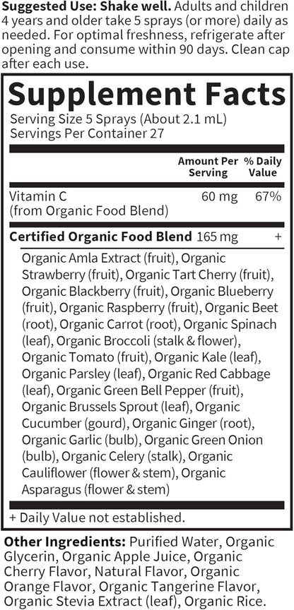 Garden of Life Organics Vitamin C for Kids and Adults, Organic Spray for Skin Health - Cherry Tangerine, Vitamin C Supplement Antioxidant for Immune Support, 2 fl oz Liquid Drops
