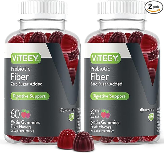 VITEEY Prebiotic Fiber Gummies for Adults, 4g - Zero Sugar Added - Fiber Supplement for Digestive Health Regularity & Natural Weight Support-Vegan, Gelatin Free - Chewable Fruit Flavored Gummy 2 Pack