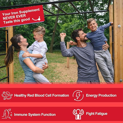 Iron Gummies for Women 25mg (Made in USA) Plus Vitamin C, Beet Root, Vitamin B12, Folate for Iron Deficiency, Anemia, Energy Boost, Sugar Free Iron Supplement, Non-Constipating, No After Taste, 60 Cts