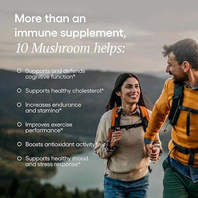 EcoNugenics Ten Mushroom Supplement: Daily Immune Support, 120 Capsules – Lion’s Mane, Reishi, Cordyceps, Turkey Tail – Energy, Gut Health, Liver, Kidney, Cholesterol & Nootropic Brain Support