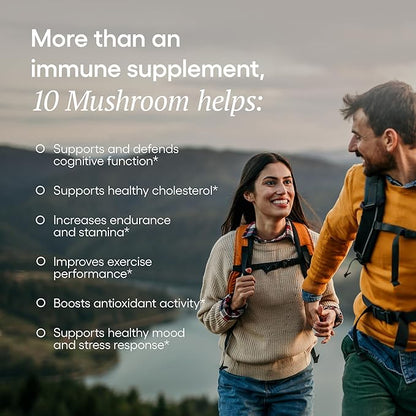 EcoNugenics Ten Mushroom Supplement: Daily Immune Support, 120 Capsules – Lion’s Mane, Reishi, Cordyceps, Turkey Tail – Energy, Gut Health, Liver, Kidney, Cholesterol & Nootropic Brain Support