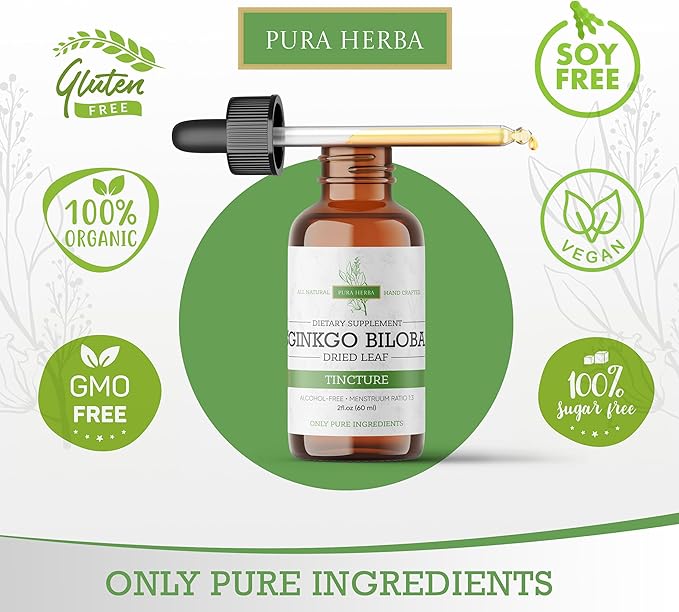 Ginkgo Biloba Extract Liquid 2 Fl Oz, Supplements for Brain Function and Memory Support, Alcohol Free, Vegan - 2 Fl Oz