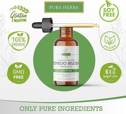 Ginkgo Biloba Extract Liquid 2 Fl Oz, Supplements for Brain Function and Memory Support, Alcohol Free, Vegan - 2 Fl Oz