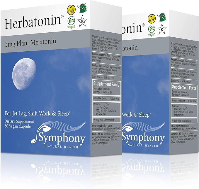 Herbatonin 3mg - The First Natural Plant Melatonin Adult Sleep Aid, Circadian Rhythm Support for Jet Lag, Shift Work, General Sleeplessness - 120 Pure Vegan Capsules (120 Day Supply)