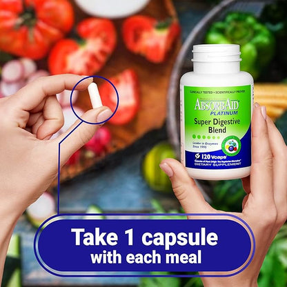AbsorbAid Platinum Digestive Enzyme Support 120 vCaps, 12 Digestive Enzymes Plus 2 Probiotics for Maximum Relief