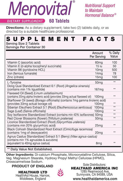 Menovital Nutritional Support to Maintain Hormonal Balance, 60 CT, Twice Daily, Helps Nutritional Support to Maintain Hormonal Balance, Rich in Natural Herbs, Vegetarian