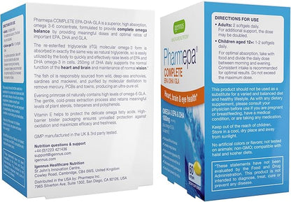 Igennus Pharmepa Complete EPA 668mg & DHA 334mg Omega-3 Fatty Acids 1000mg, rTG Form, High Potency Fish Oil Plus Omega-6 & 9 from GLA Evening Primrose Oil, IFOS Certified, Lemon Flavor, 60 Softgels