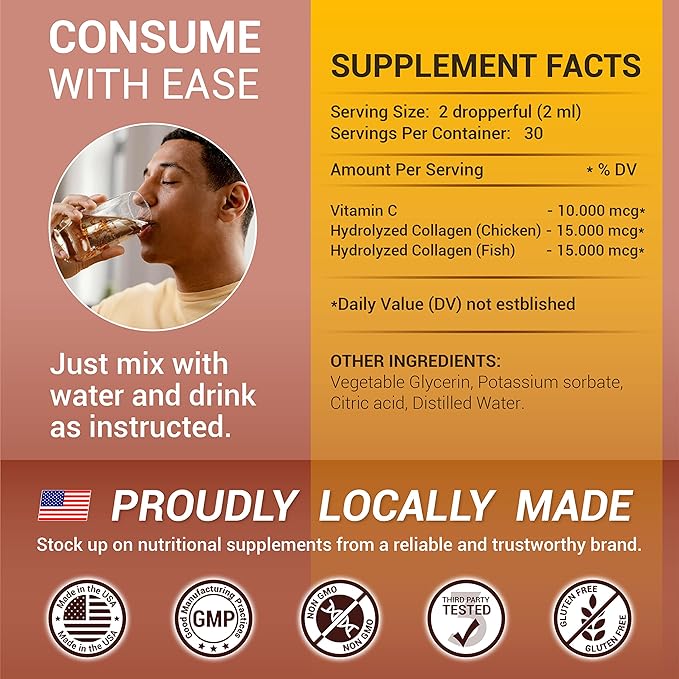 Collagen Complex + C - Liquid Collagen Supplement With Marin Cartilage, Hydrolyzed Fish Collagen, Vitamin C - Helps Support Joint, Hair, Skin, Nail Wellness - Vegetarian Formula, 2 fl. oz