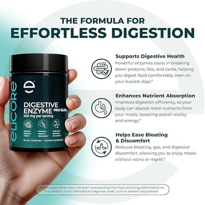 Digestive Enzyme Pro Blend with Bromelain & Papaya Enzyme – Gas and Bloating Relief for Women and Men, Gut & Digestive Health Supplement – Gluten-Free – 60 Veg Capsules