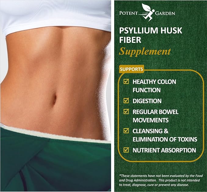 Potent Garden Psyllium Husk Capsules All Natural & Powerful Soluble Dietary Fiber Supplement Helps Support Regularity & Digestion, 240 Caps