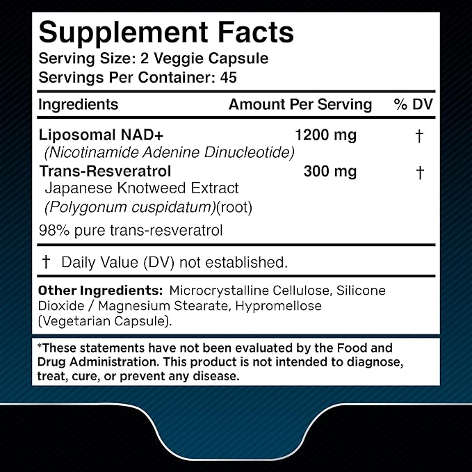 NAD Supplement, 1500mg - Liposomal NAD+ Supplement with Resveratrol, NAD Plus Boosting - Support Cellular Health, Stamina & Healthy Aging - Ultra Strength Capsules, USA Made - 3 Pack