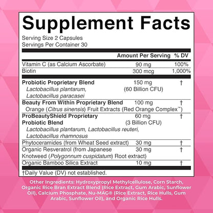 Probiotic Beauty Capsules by MaryRuth's | Vegan Collagen Support | Anti Aging | Gut Health | Hair Skin and Nails Vitamins | Skin Care | Biotin | Non-GMO Project Verified | 60 Count
