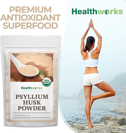 Healthworks Psyllium Husk Powder Organic -16 Oz / 1 Lb - Raw - Certified Organic - Finely Ground Powder from India - Keto, Vegan & Non-GMO - Fiber Support